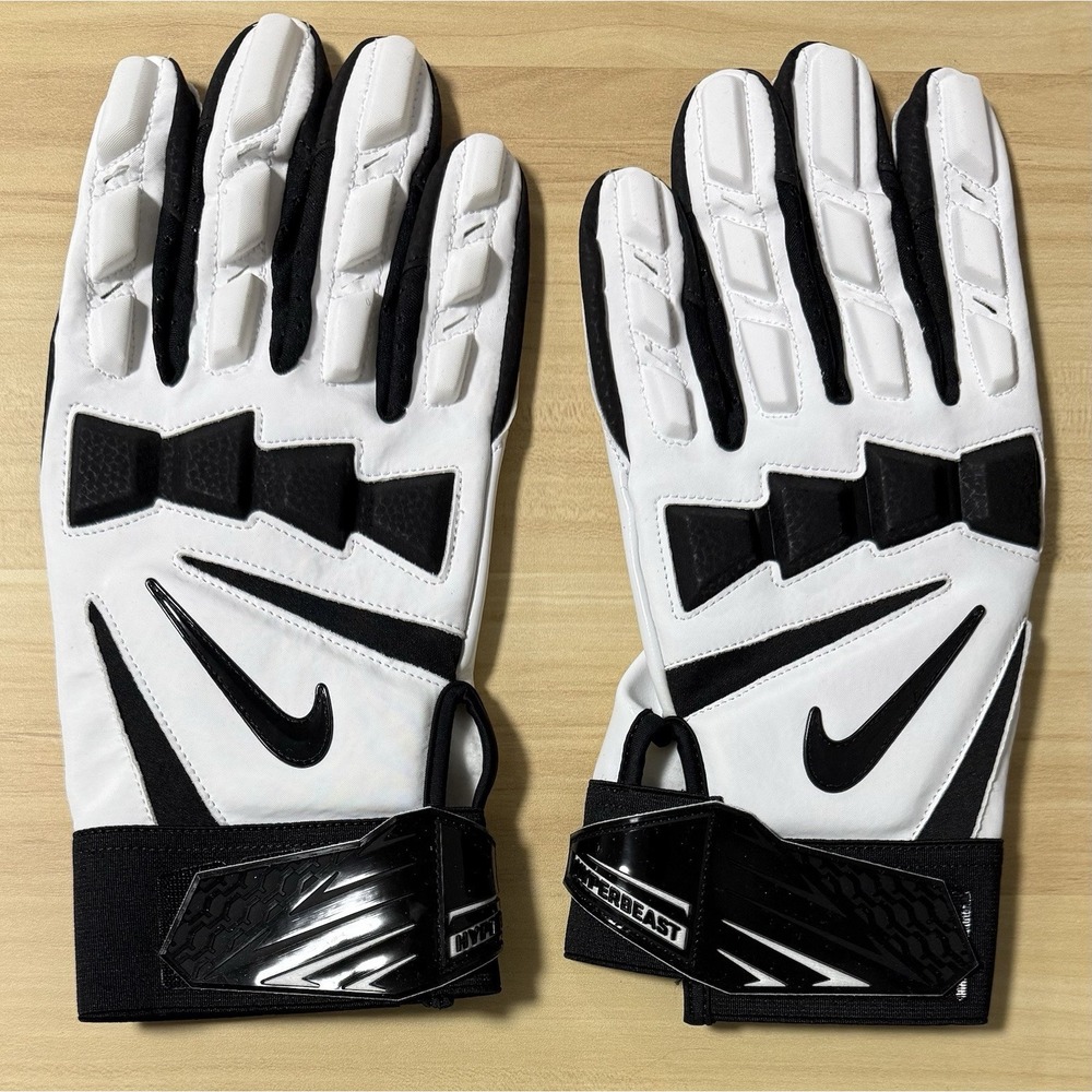 Nike PROMO Hyperbeast 2.0 NFL Leather White & Black Football Gloves Size 3XL NEW